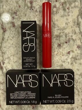 NARS Mini Blush, Highlighter, Lipstick, Mascara